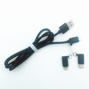 KPS-1002CB  3in1 High quality 1M 2a OD3.5MM nylon braided charging USB cable